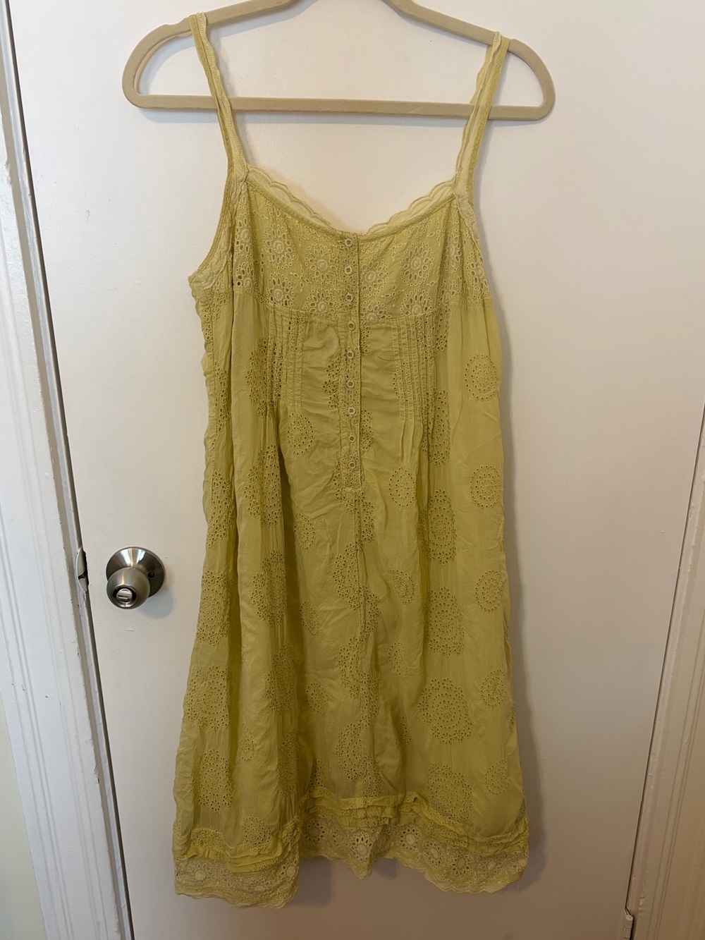 Johnny Was Sun Dress Yellow Eyelet Button Detail size Small boho cottage